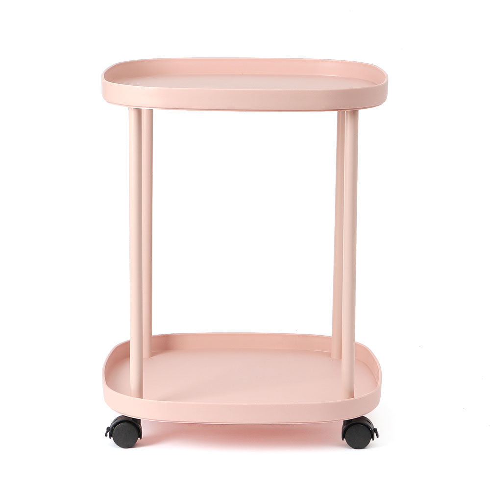 Oce 바퀴 테이블 수납 선반 트롤리 2단 핑크 조립 티 테이블 가벼운 이동 탁자 주방 트롤리