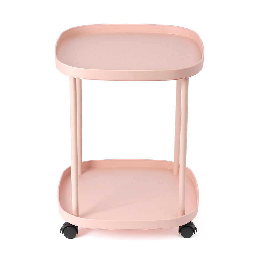 Oce 바퀴 테이블 수납 선반 트롤리 2단 핑크 조립 티 테이블 가벼운 이동 탁자 주방 트롤리