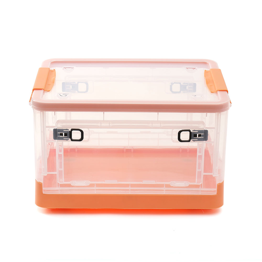 Oce 3gate 반투명 상자 접이식 바퀴 잠금 박스 27L 오렌지 이동 수납장 다용도 옷 정리함 캠핑 용품 보관