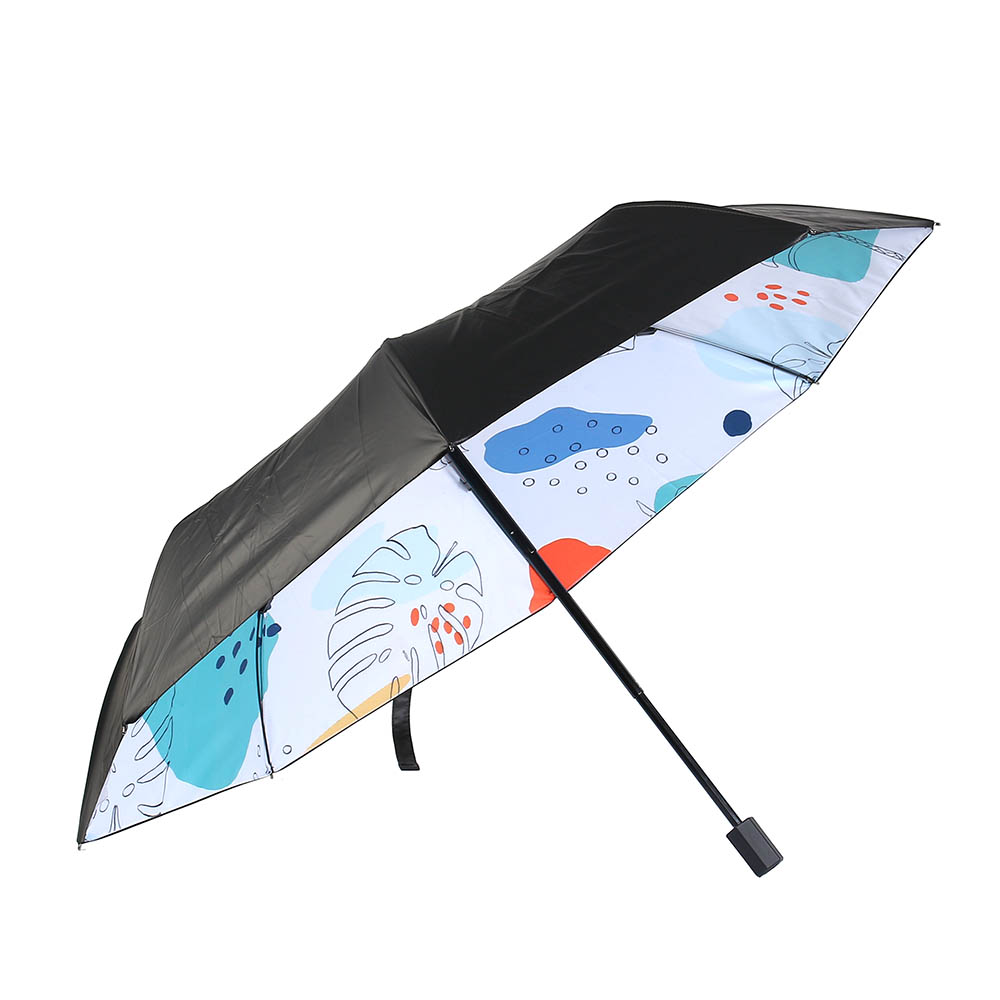 Oce 예쁜 3단 수동우산 겸 양산 블랙 잎사귀 튼튼한 우양산 컴팩트 작은 우양산 초경량 휴대용 양산
