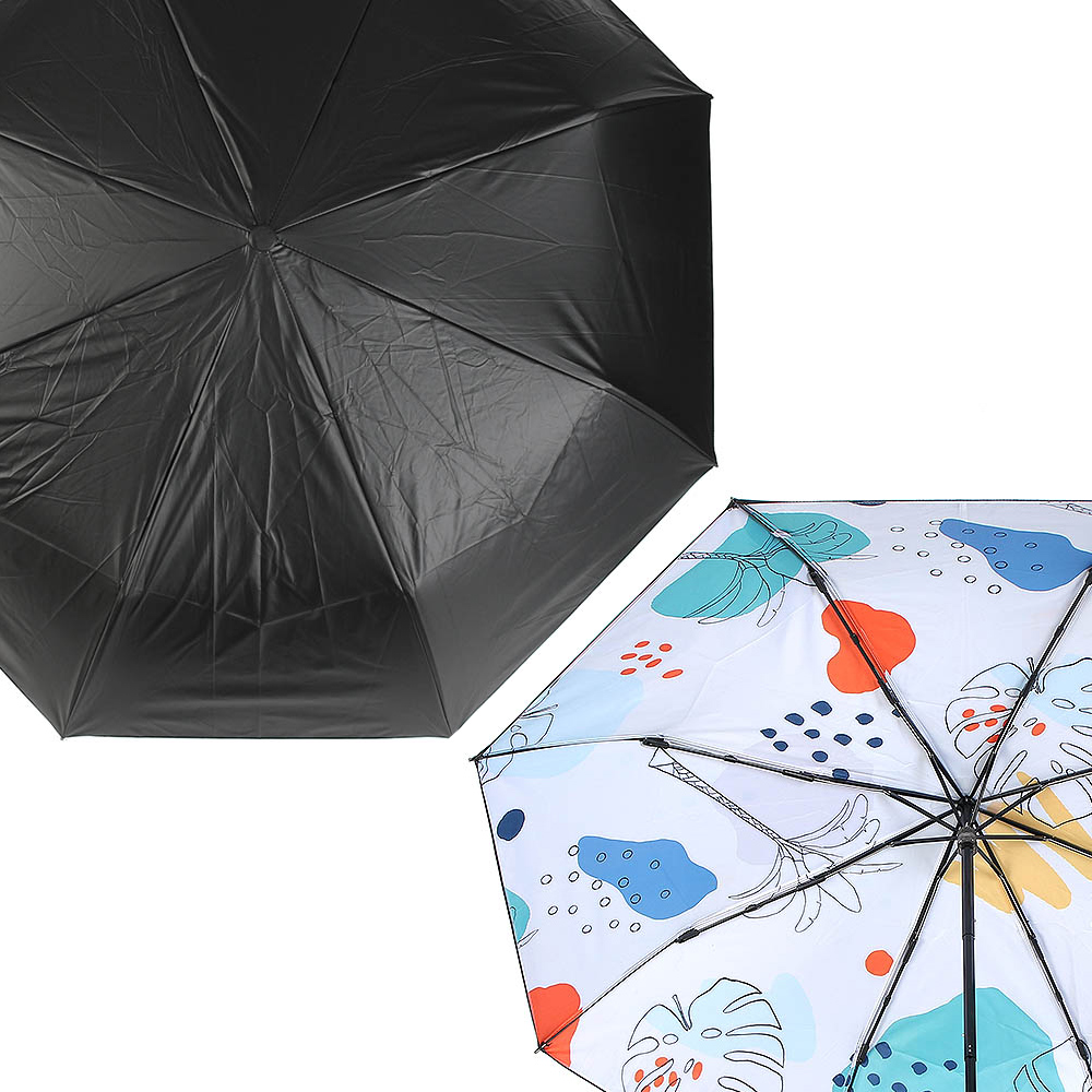Oce 예쁜 3단 수동우산 겸 양산 블랙 잎사귀 튼튼한 우양산 컴팩트 작은 우양산 초경량 휴대용 양산