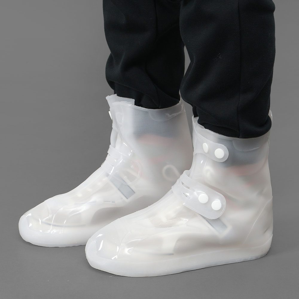 비올때 방수 신발 레인 커버 250-260 미들 화이트 논슬립 방수화 비닐 장화 구두 덧신