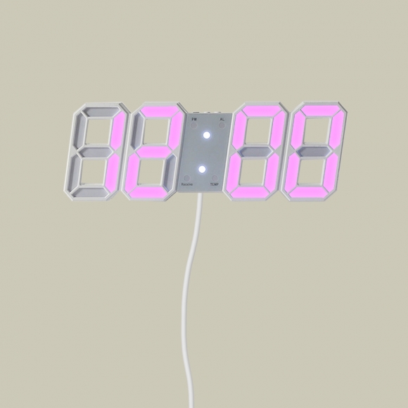 스마트 LED 리모컨 디지털 벽시계(화이트+핑크)