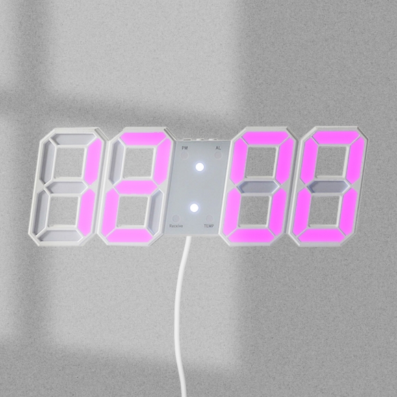 스마트 LED 리모컨 디지털 벽시계(화이트+핑크)