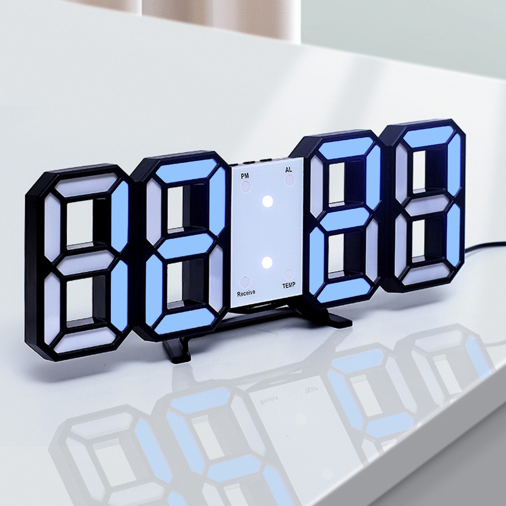 Oce 디지털 알람 달력 벽걸이 시계 블랙블루 날짜 요일 온도 시개 자동밝기 벽시계 디지털 벽시계