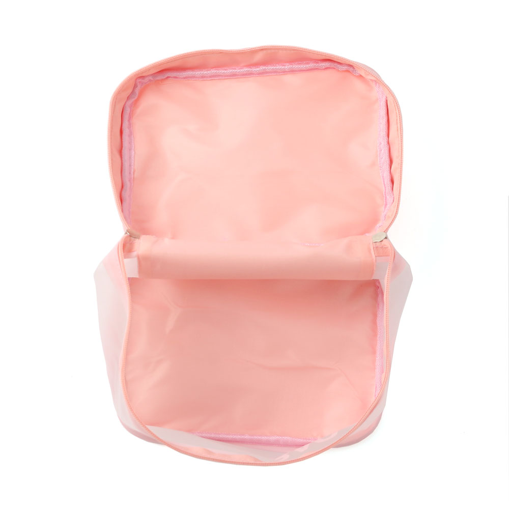 Oce 반투명 여행 pvc 화장품 파우치백 핑크 메쉬 정리 수납함 비닐 세면 백 속가방 스트랩 파우치