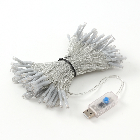 [은하수] LED 100구 투명선 USB 줄전구(10m) (웜색) (리모컨포함)