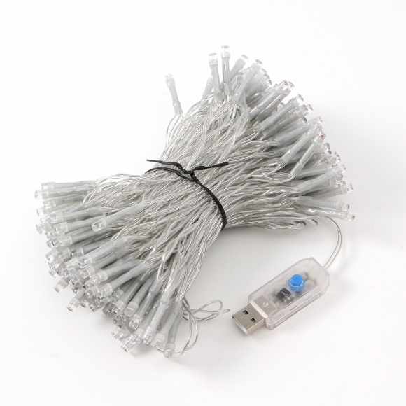 [은하수] LED 200구 투명선 USB 줄전구(20m) (컬러) (리모컨포함)