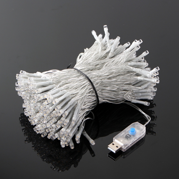 [은하수] LED 300구 투명선 USB 줄전구(30m) (웜색) (리모컨포함)