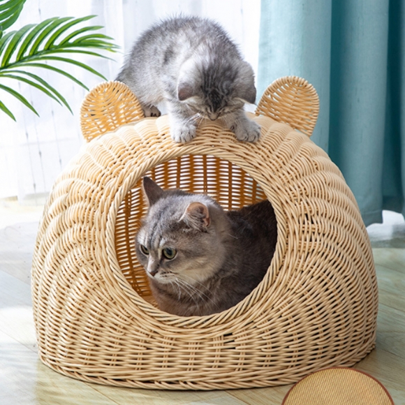 등나무 라탄 고양이 숨숨집 하우스 소(베이지)