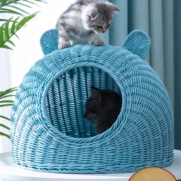 등나무 라탄 고양이 숨숨집 하우스 소(블루)