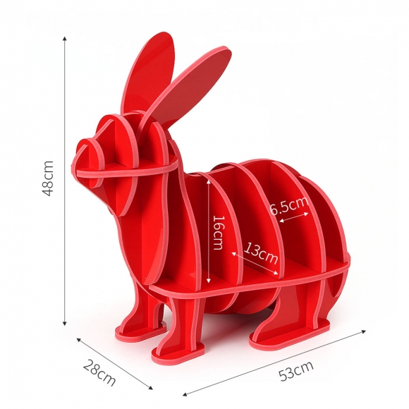 DIY 토끼 동물모형 선반 책장(53x48cm) (레드)