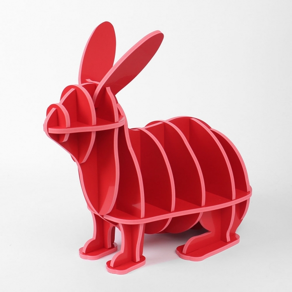 DIY 토끼 동물모형 선반 책장(53x48cm) (레드)