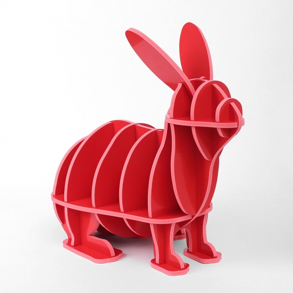 DIY 토끼 동물모형 선반 책장(73x66cm) (레드)