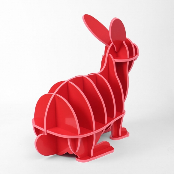 DIY 토끼 동물모형 선반 책장(73x66cm) (레드)