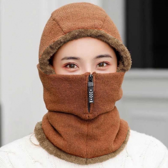 플러피 집업 넥워머 모자(브라운)