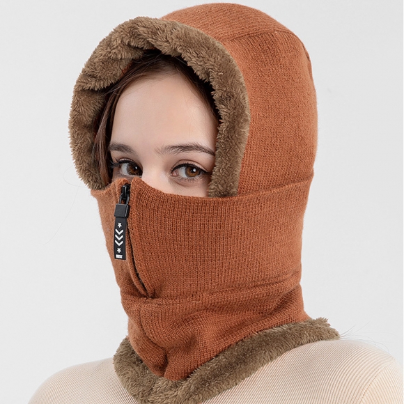 플러피 집업 넥워머 모자(브라운)