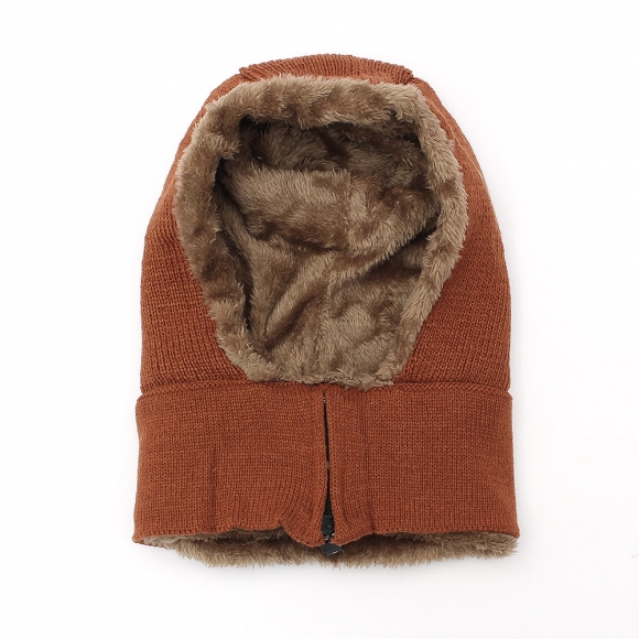 플러피 집업 넥워머 모자(브라운)