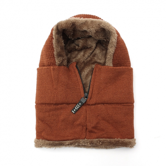 플러피 집업 넥워머 모자(브라운)