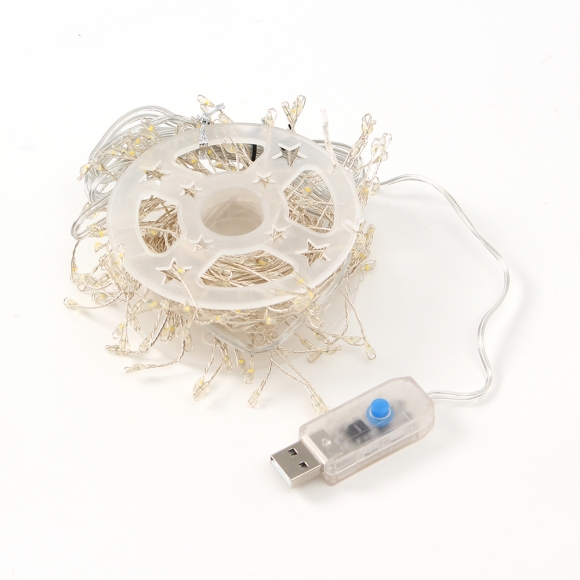 [은하수] LED 200구 실버선 USB 지네 전구(5m) (웜색) (리모컨포함)