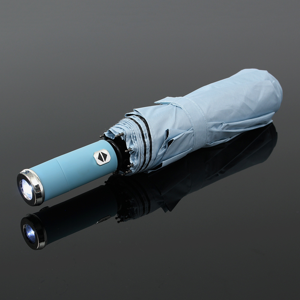 Oce 3단 접이식 LED 후레쉬 안전 우산 블루 가벼운 기념품 양우산 비상 렌턴 후라쉬 휴대용 랜턴 우산