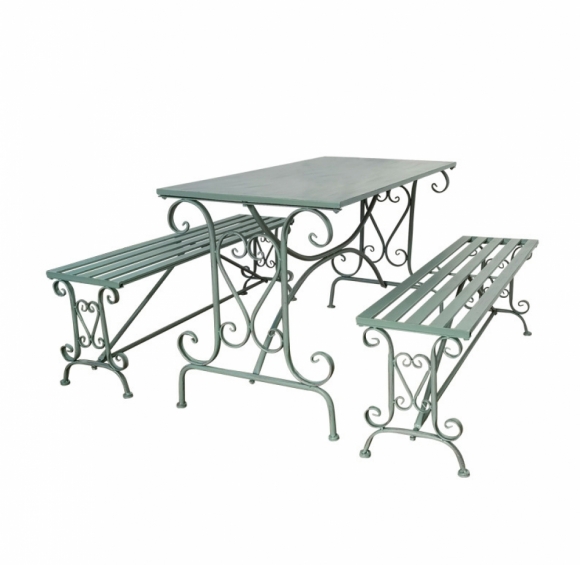 야외용 엔틱 테이블+의자 2p세트(D) (그린)
