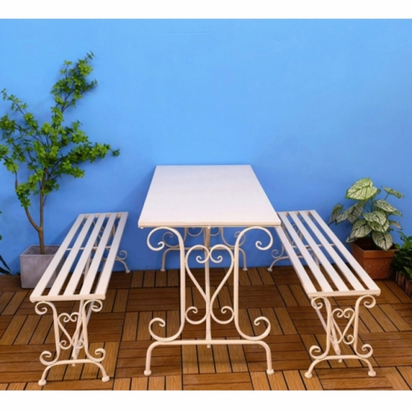야외용 엔틱 테이블+의자 2p세트(D) (화이트)