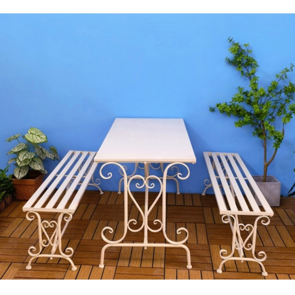 야외용 엔틱 테이블+의자 2p세트(D) (화이트)