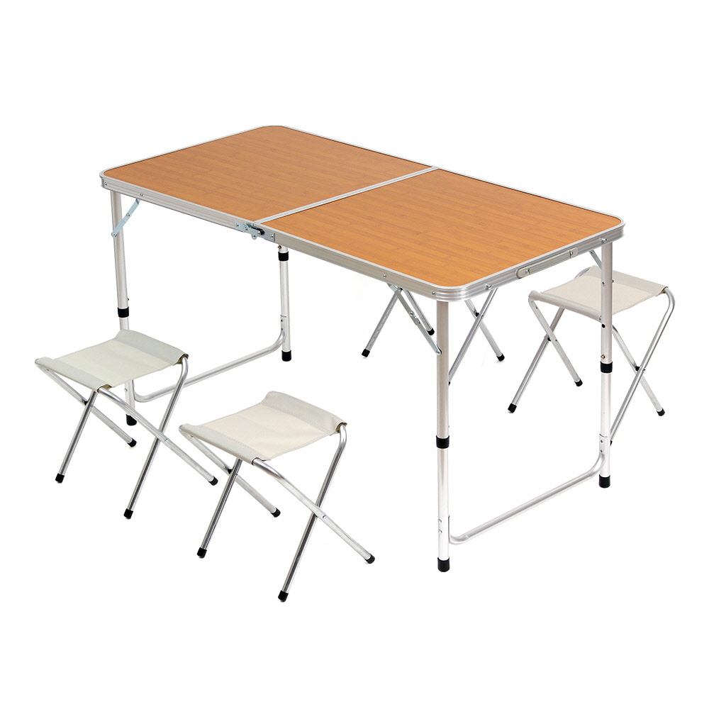 Oce 3단 접이식 야외 테이블 의자 세트 4인 경량 폴딩 식탁 휴대용 선반 간이 테이블