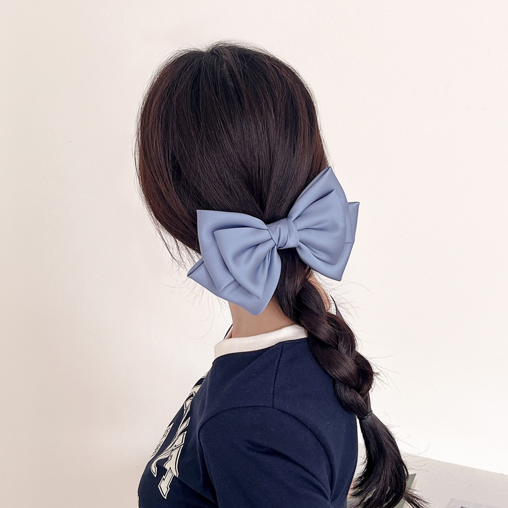 Oce 실크 헤어핀 3단 왕리본핀 블루 여성 짚게 핀 긴머리악세사리 머리 집개