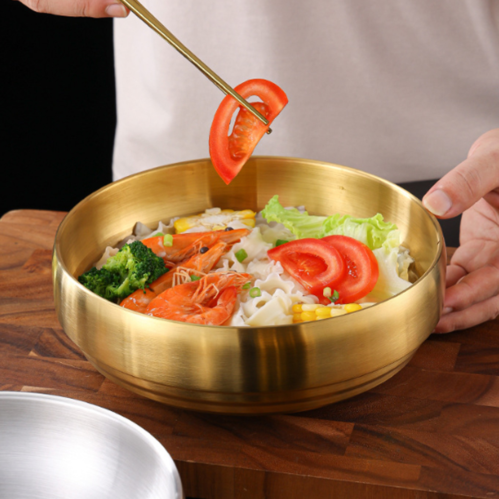 Oce 이중 스텐 보온 그릇 넓은 탕기 20.5cm 골드 큰 국그릇 식지않는 식기 보존식용기