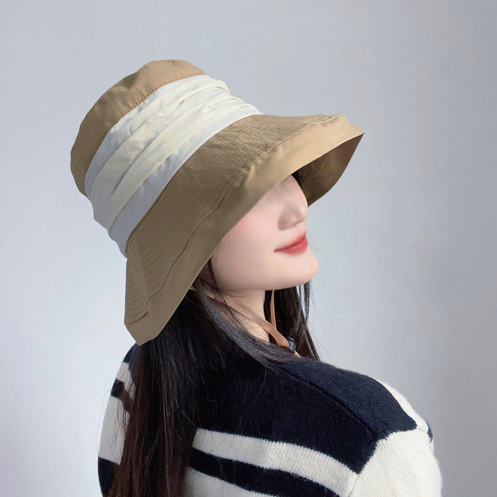Oce 심플 여성 넓은 챙 면 모자 브라운 데일리 여행 벙거지 자외선 차단 썬캡 넥커버 캡