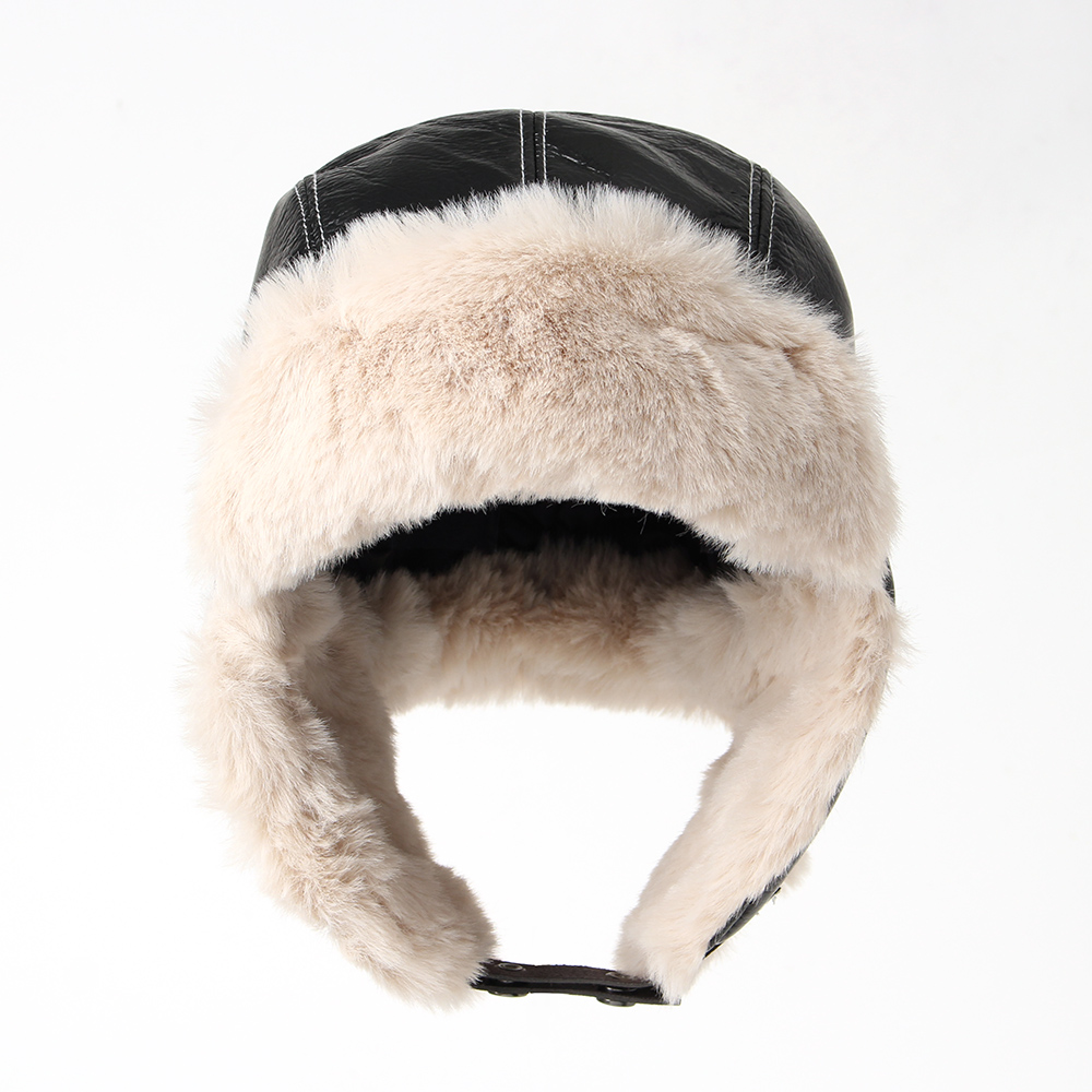 Oce 레더 따뜻한 귀덮개 털 모자 블랙 이어머프햇 온열 귀싸개 해외 여행 윈터 캡