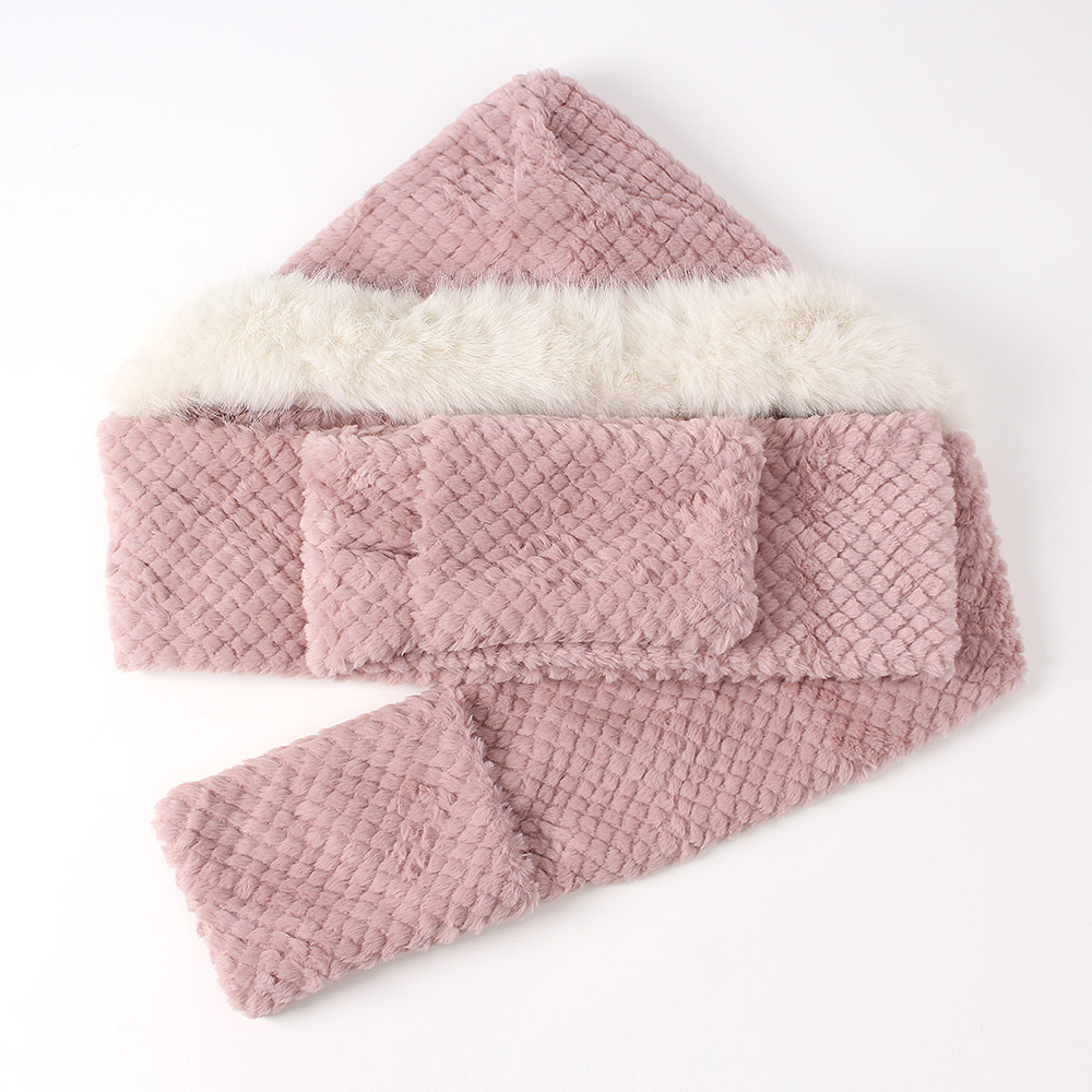 Oce 와플 인형 모자 목도리 핑크 여성 털 머플러 겨울 스카프 겨울 숄