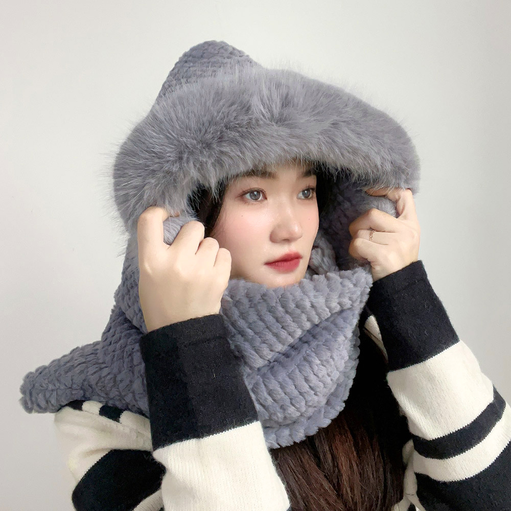 Oce 와플 인형 모자 목도리 그레이 윈터 캡 겨울 숄 겨울 스카프