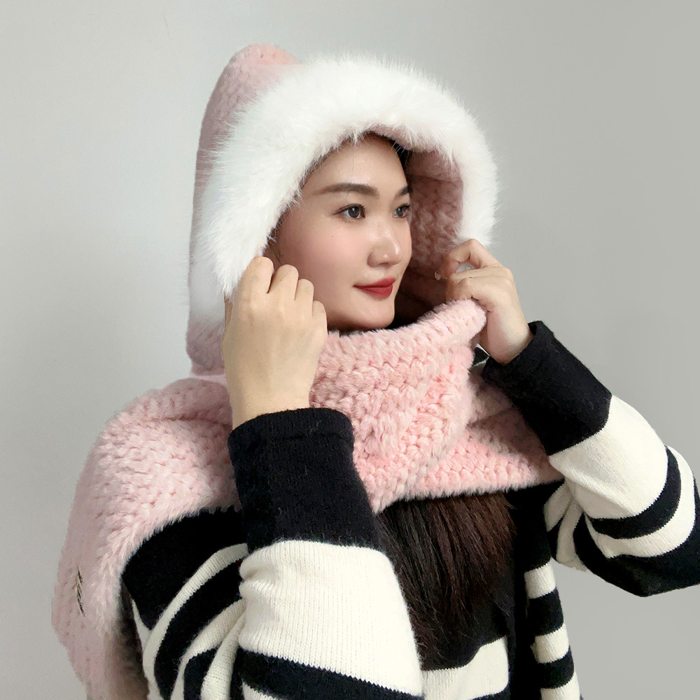 Oce 마녀 인형 모자 목도리 핑크 방한 후드 워머 방한 모자 겨울 스카프
