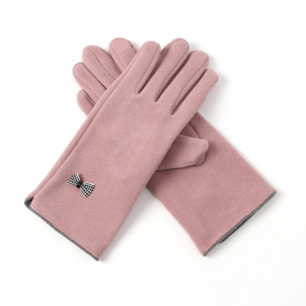 Oce 겨울 여자 휴대폰 리본 장갑 핑크 융 핸드 워머 방한 용품 발열 손가락 장갑