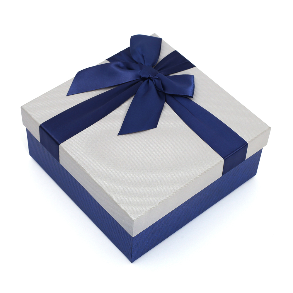 Oce 종이 선물 상자 공단 리본 박스 21x21cm 그레이 2p 고급  선물 상자 페이퍼 백 뚜껑 케이스