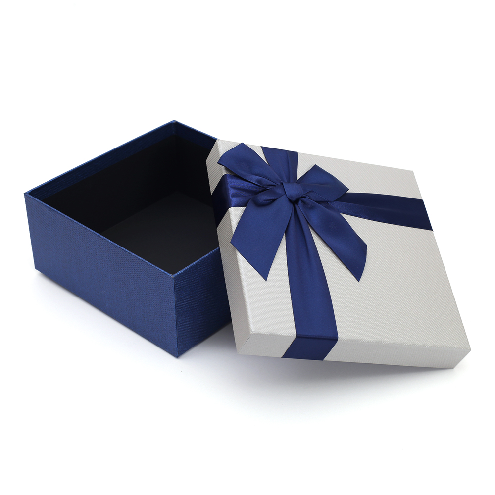 Oce 종이 선물 상자 공단 리본 박스 21x21cm 그레이 2p 고급  선물 상자 페이퍼 백 뚜껑 케이스