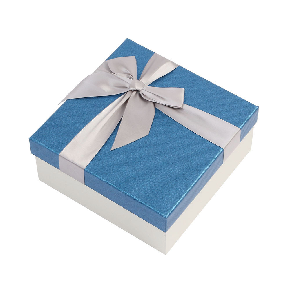 Oce 종이 선물 상자 공단 리본 박스 21x21cm 블루 2p 페이퍼 백 예쁜 종이 포장 케이스 옷  쇼핑백