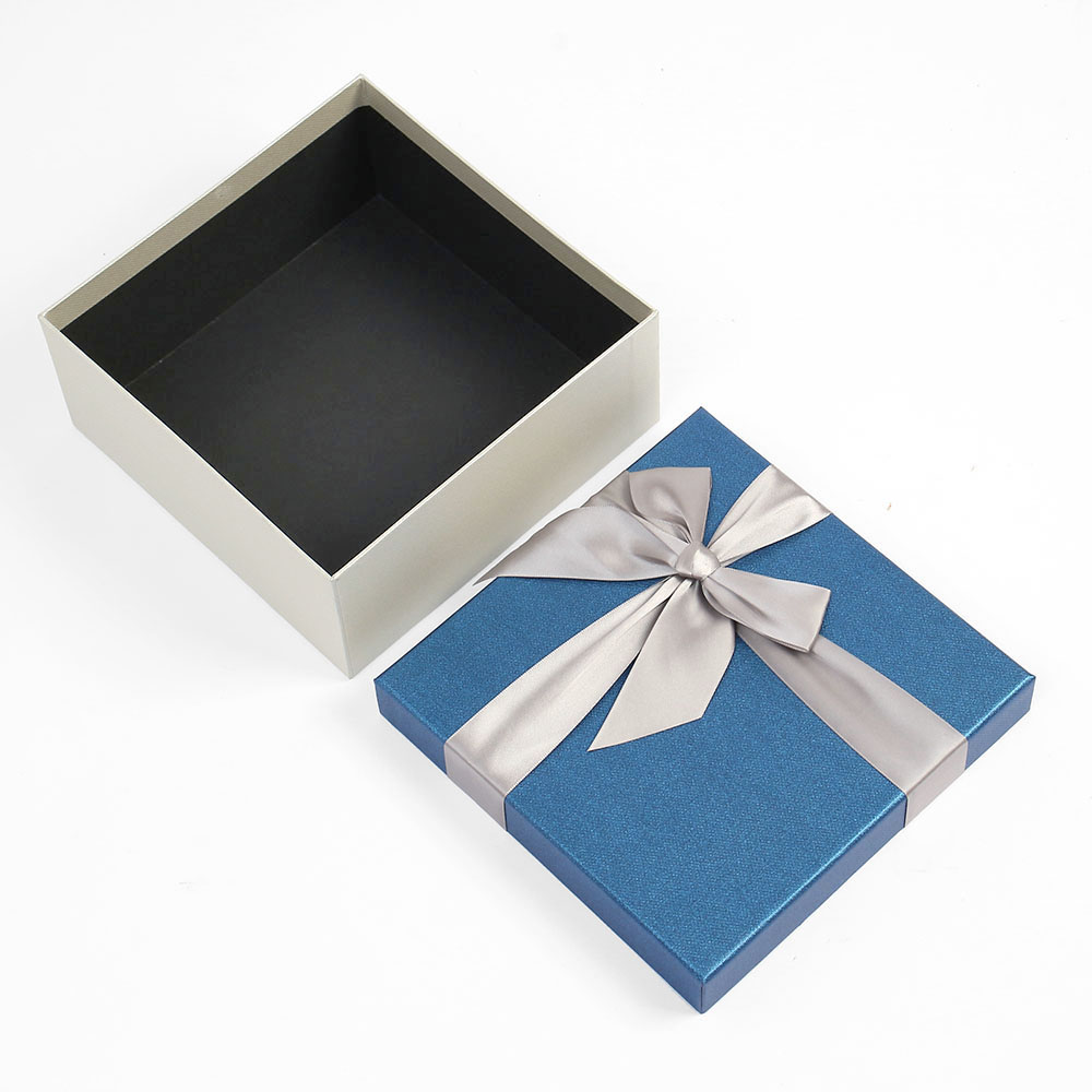 Oce 종이 선물 상자 공단 리본 박스 21x21cm 블루 2p 페이퍼 백 예쁜 종이 포장 케이스 옷  쇼핑백