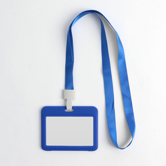 양면 사원증 케이스+목걸이줄 5p세트(가로형) (블루)