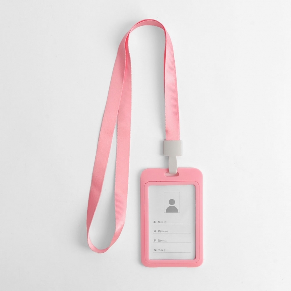 양면 사원증 케이스+목걸이줄 5p세트(세로형) (핑크)
