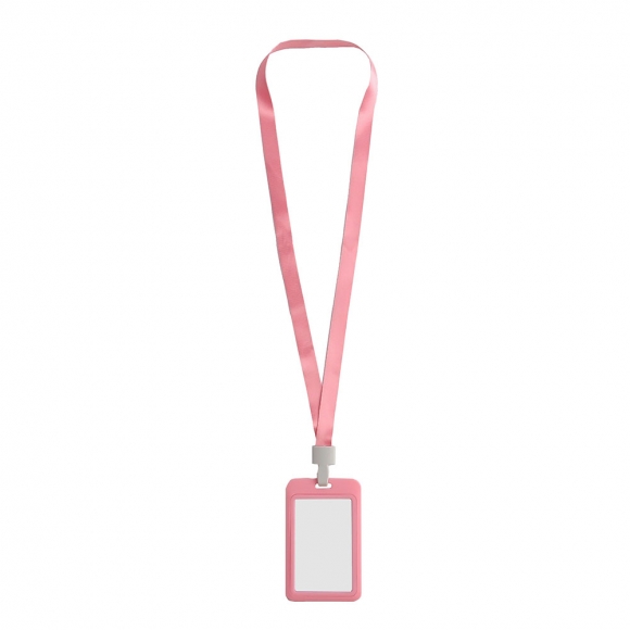 양면 사원증 케이스+목걸이줄 5p세트(세로형) (핑크)