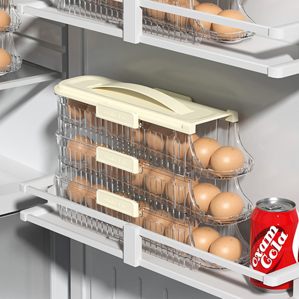 Oce 냉장고 정리 계란 보관함 24구 3단 아이보리 뚜껑 달걀판 게란 정리함 개란 수납 꽂이 선반