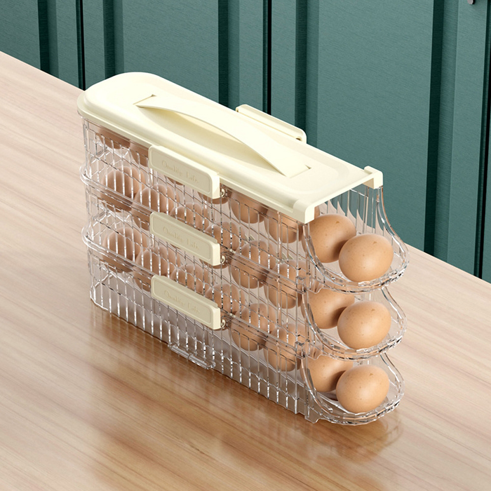 Oce 냉장고 정리 계란 보관함 24구 3단 아이보리 뚜껑 달걀판 게란 정리함 개란 수납 꽂이 선반