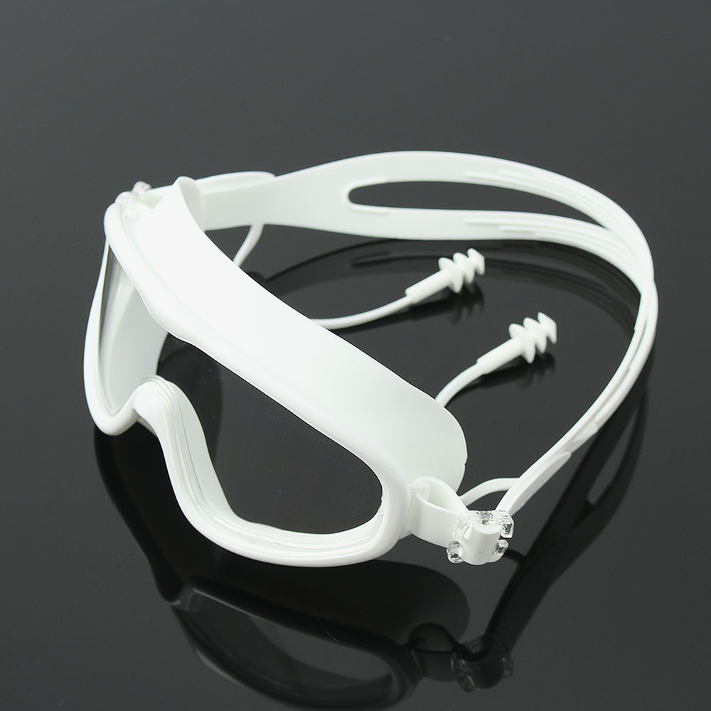 Oce 실리콘 귀마개 달린 수경 와이드 물안경 화이트 자외선차단 수영 안경 소프트 코걸이 이어캡 스노쿨링 스윔웨어