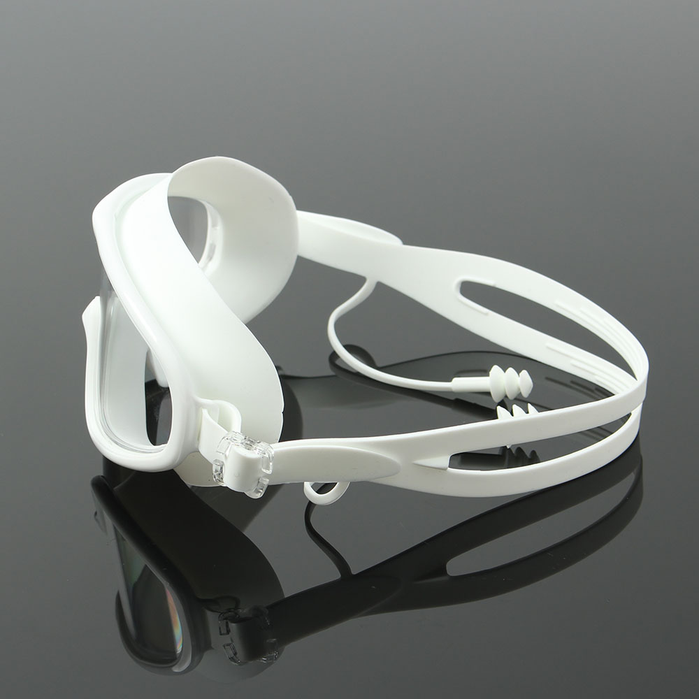Oce 실리콘 귀마개 달린 수경 와이드 물안경 화이트 자외선차단 수영 안경 소프트 코걸이 이어캡 스노쿨링 스윔웨어