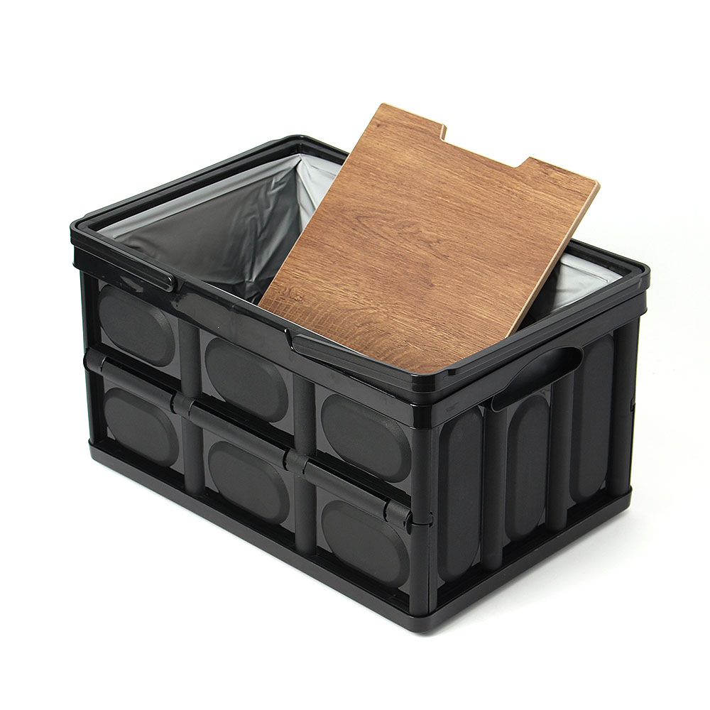 Oce 폴딩 사각 바구니on차박 식탁 55L 방수백 블랙 좌식 간이 테이블 플라스틱 버킷 우유 공간 박스