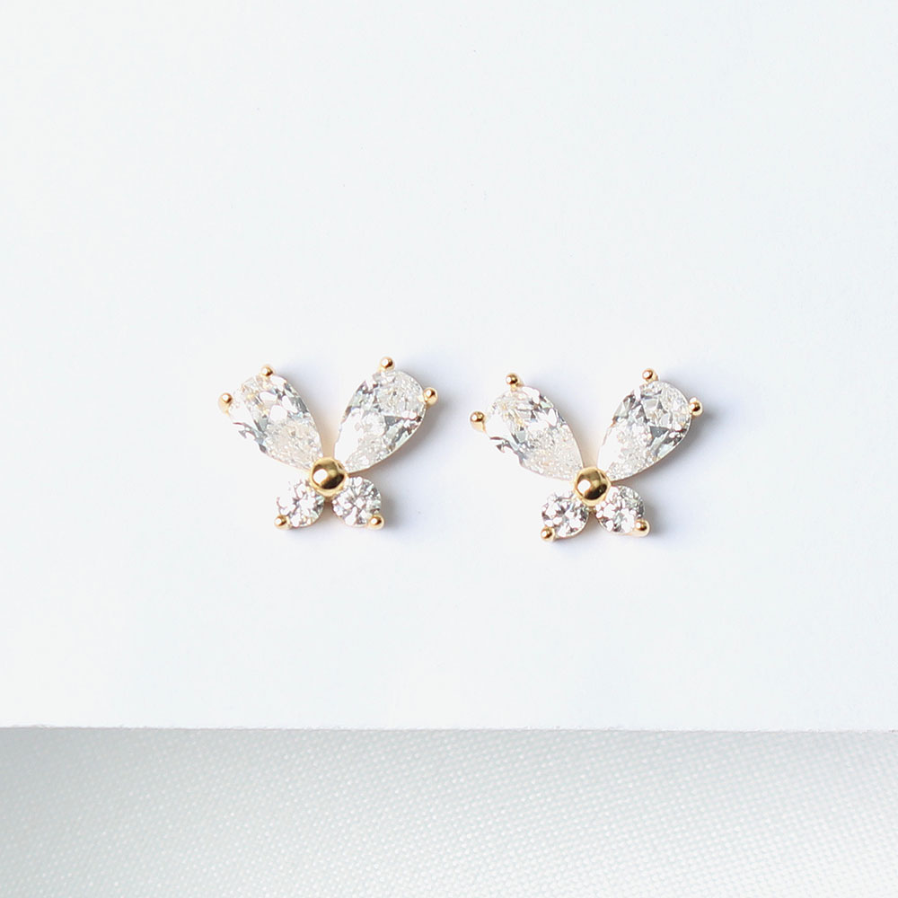 Oce 18k 도금침 큐빅 은 나비 귀걸이 캐쥬얼 이어링 비즈 귀걸이 귀 장신구 장식품